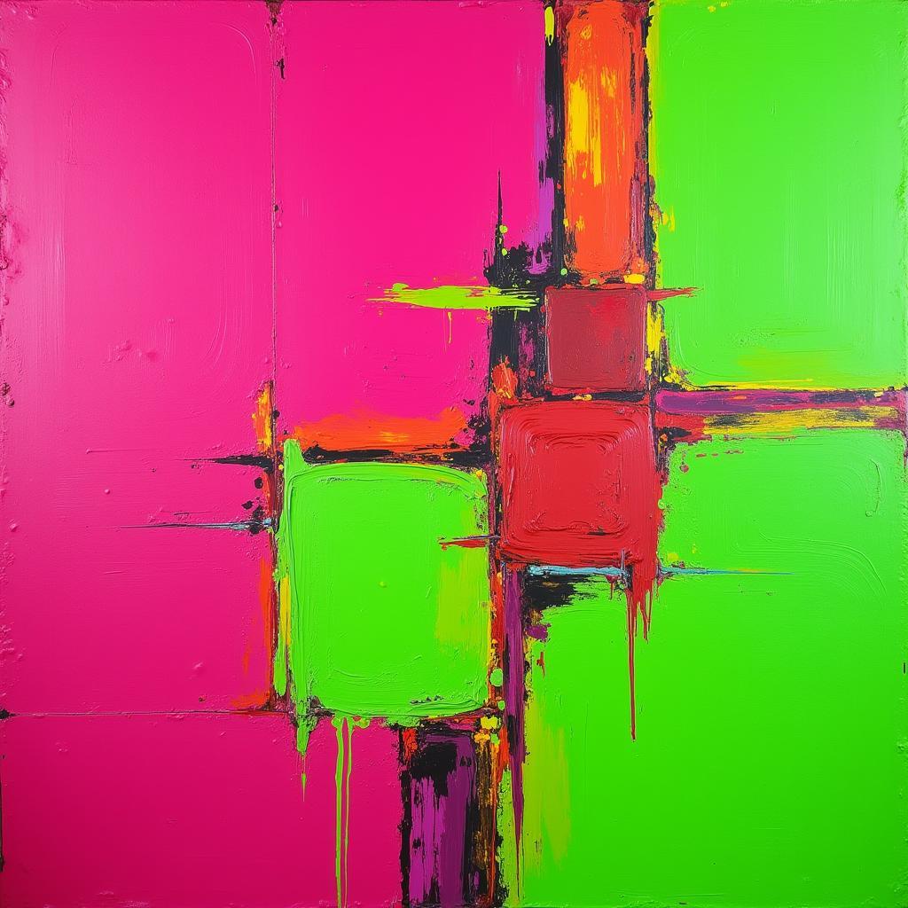 Modern Neon Pink and Green Abstract Art