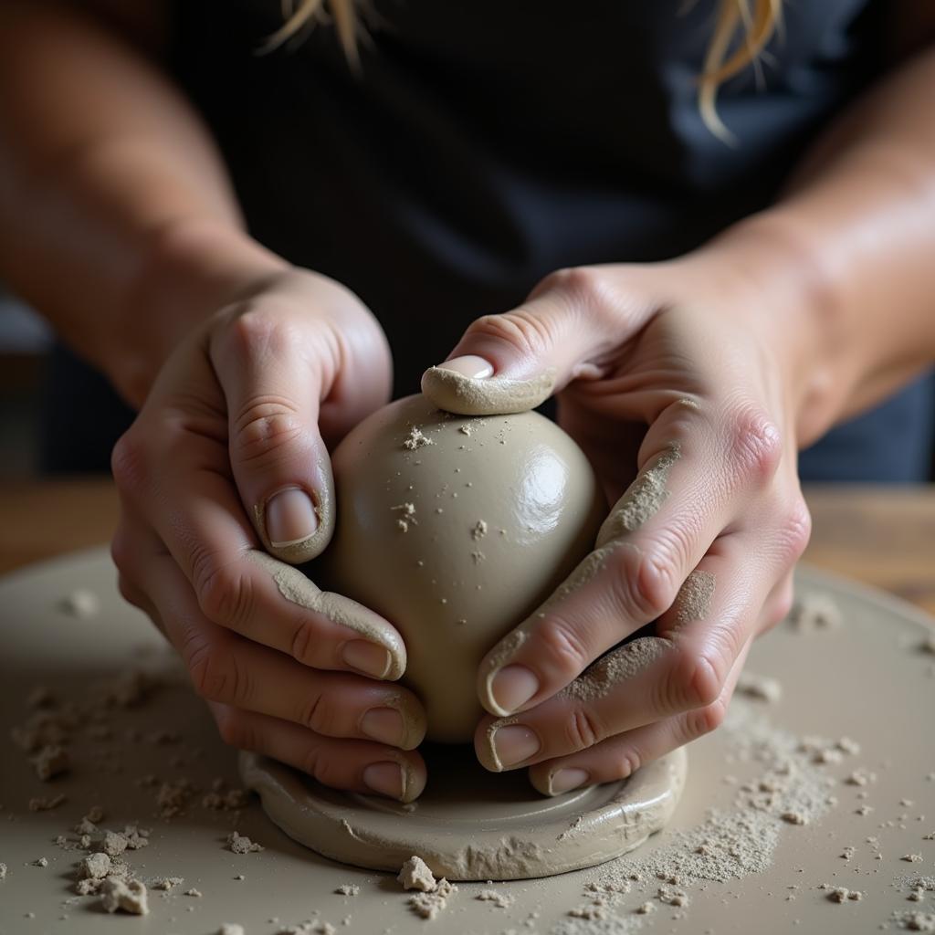 Close-up of a hand molding clay into a sculpture