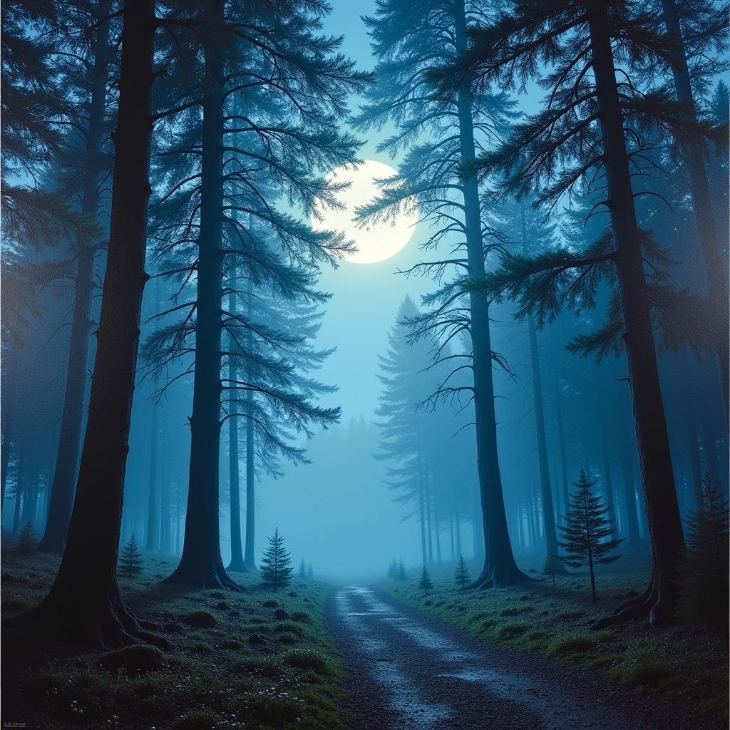 Moonlit Forest Scenic Canvas Art