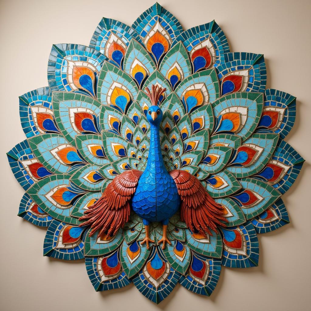 Mosaic art peacock made of iridescent tiles