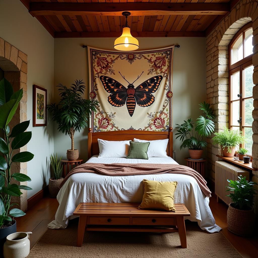 Moth Wall Art in Bohemian Bedroom