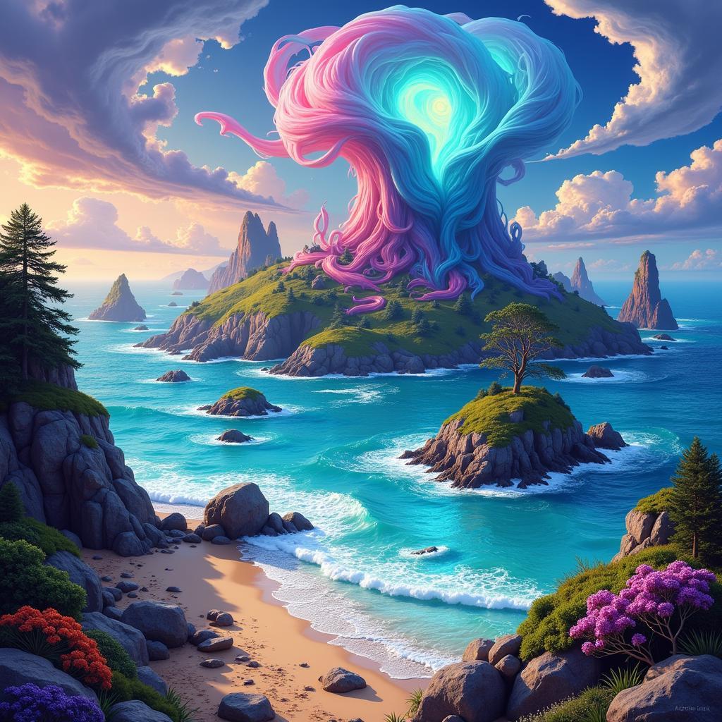 Surreal seascape on an Unhinged full art island card in MTG, illustrating a dreamlike ocean scene.