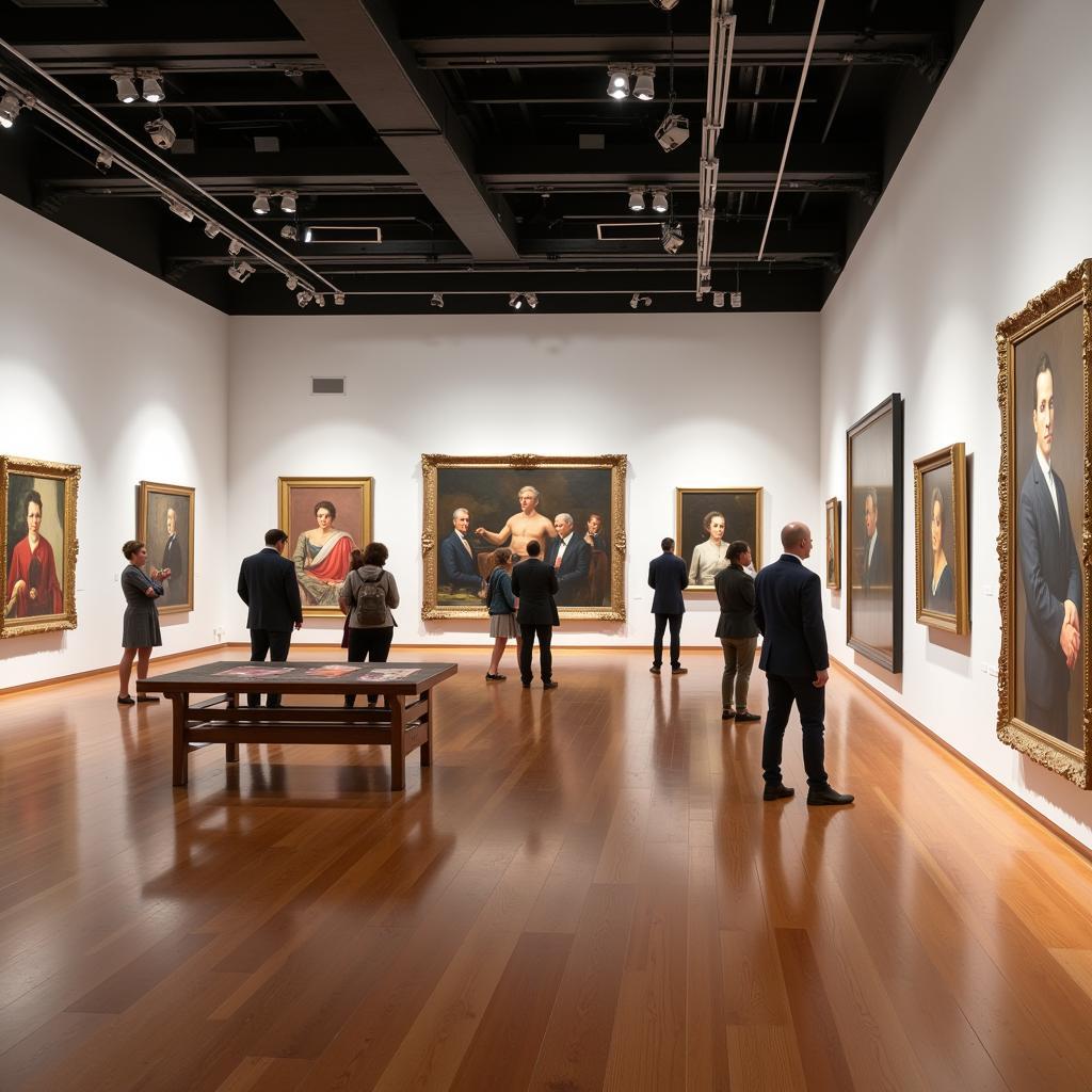 A museum exhibition showcasing various forms of political art.