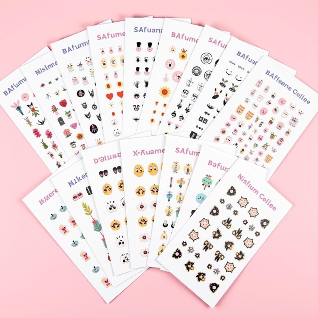 Various nail stickers for different nail art styles