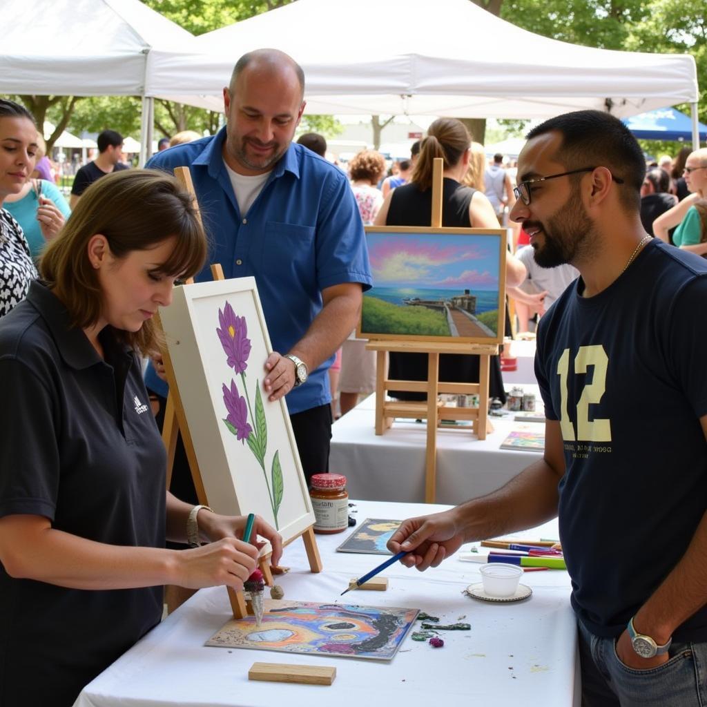 Artist demonstrating their craft at the Narragansett Art Festival.