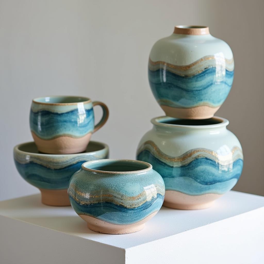 Ocean-themed abstract art pottery displayed at the show