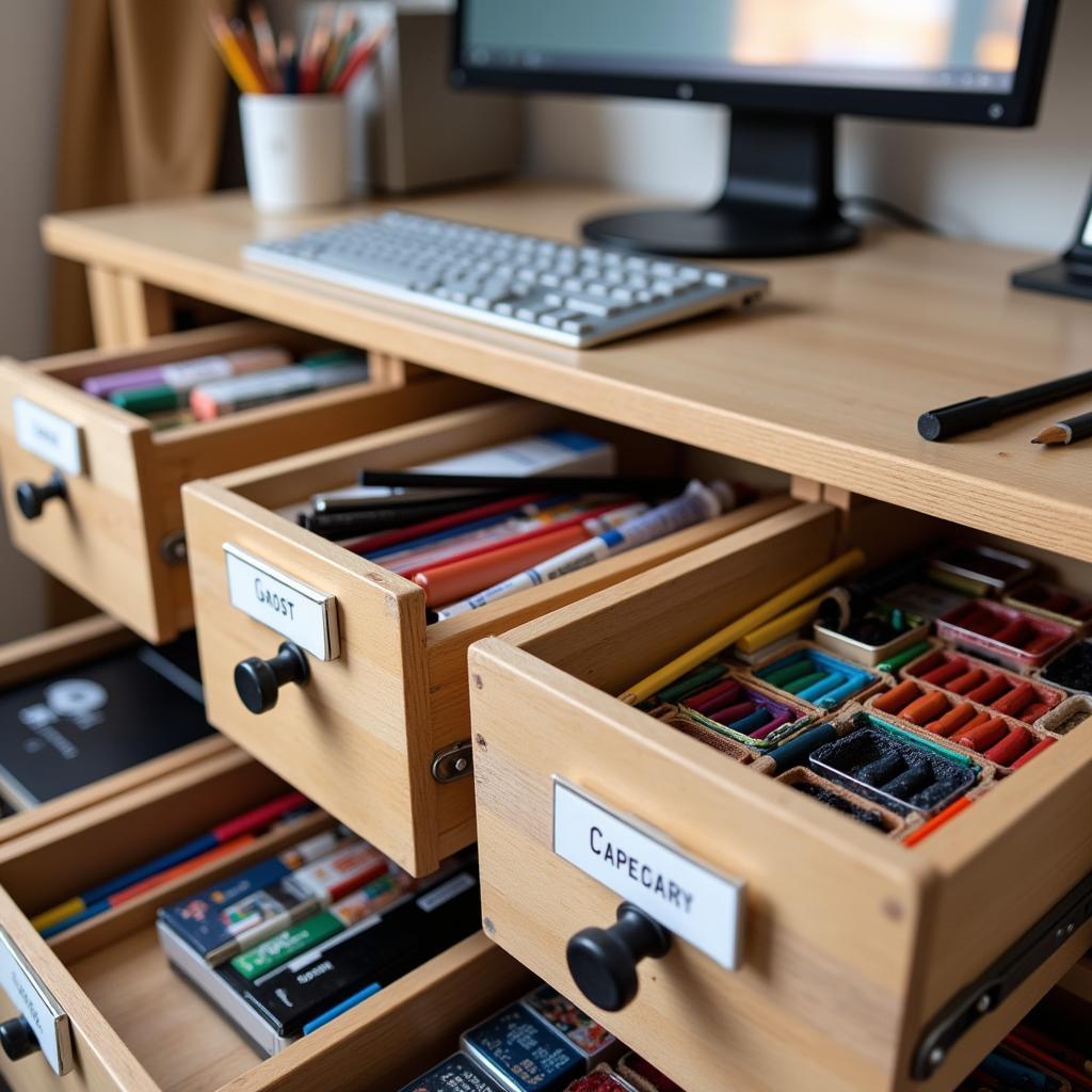 Organized Art Desk with Drawers