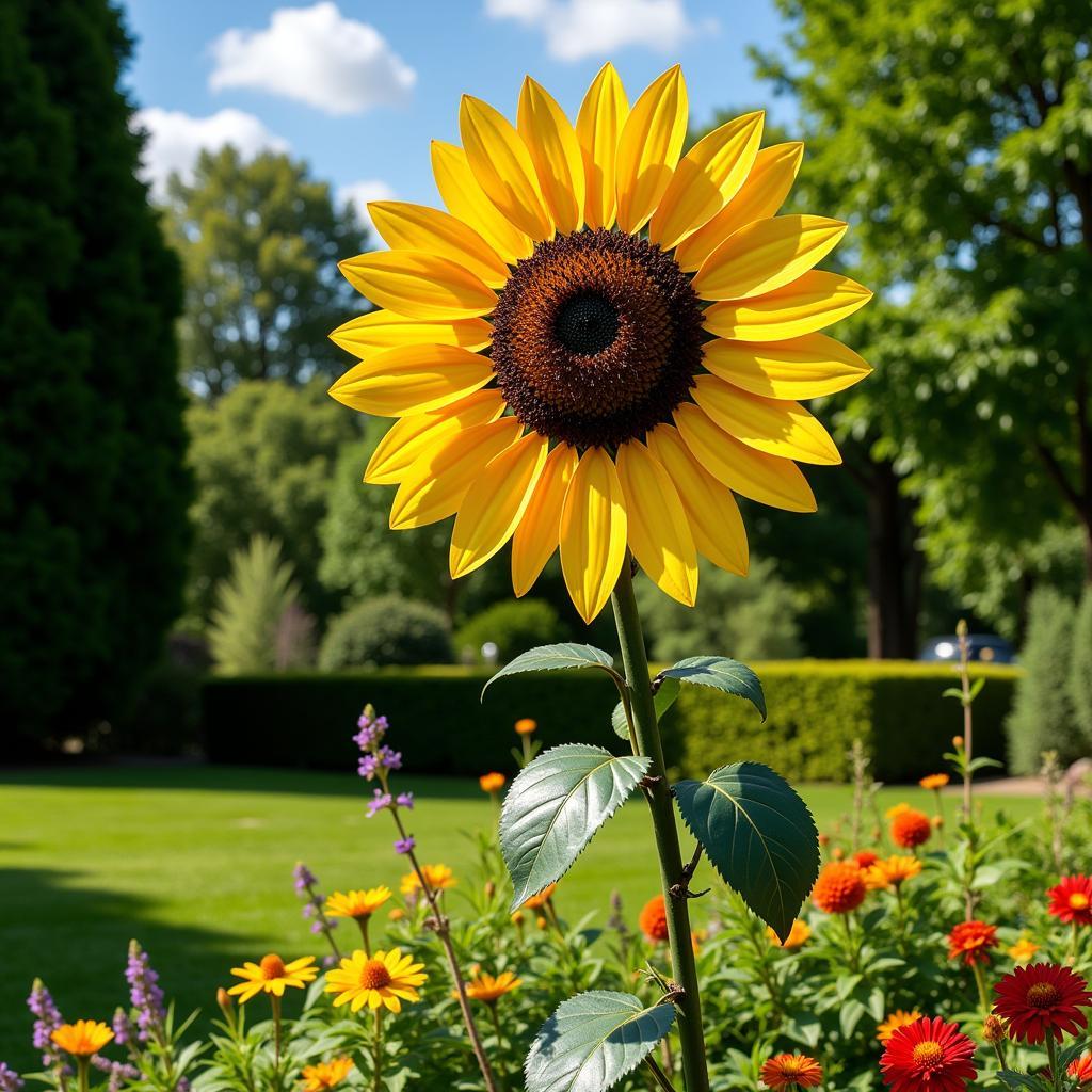 Outdoor Metal Sunflower Garden Sculpture