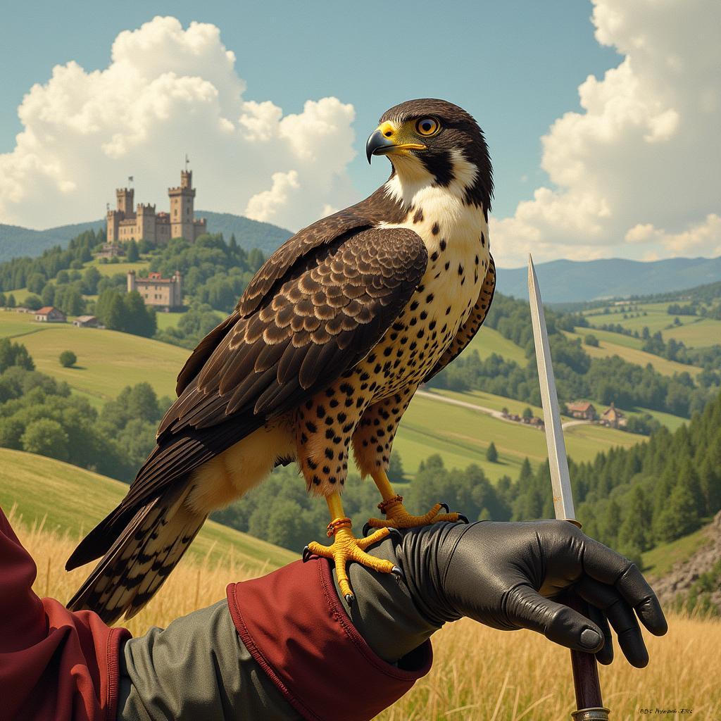 Peregrine Falcon in Medieval Hunting Scene