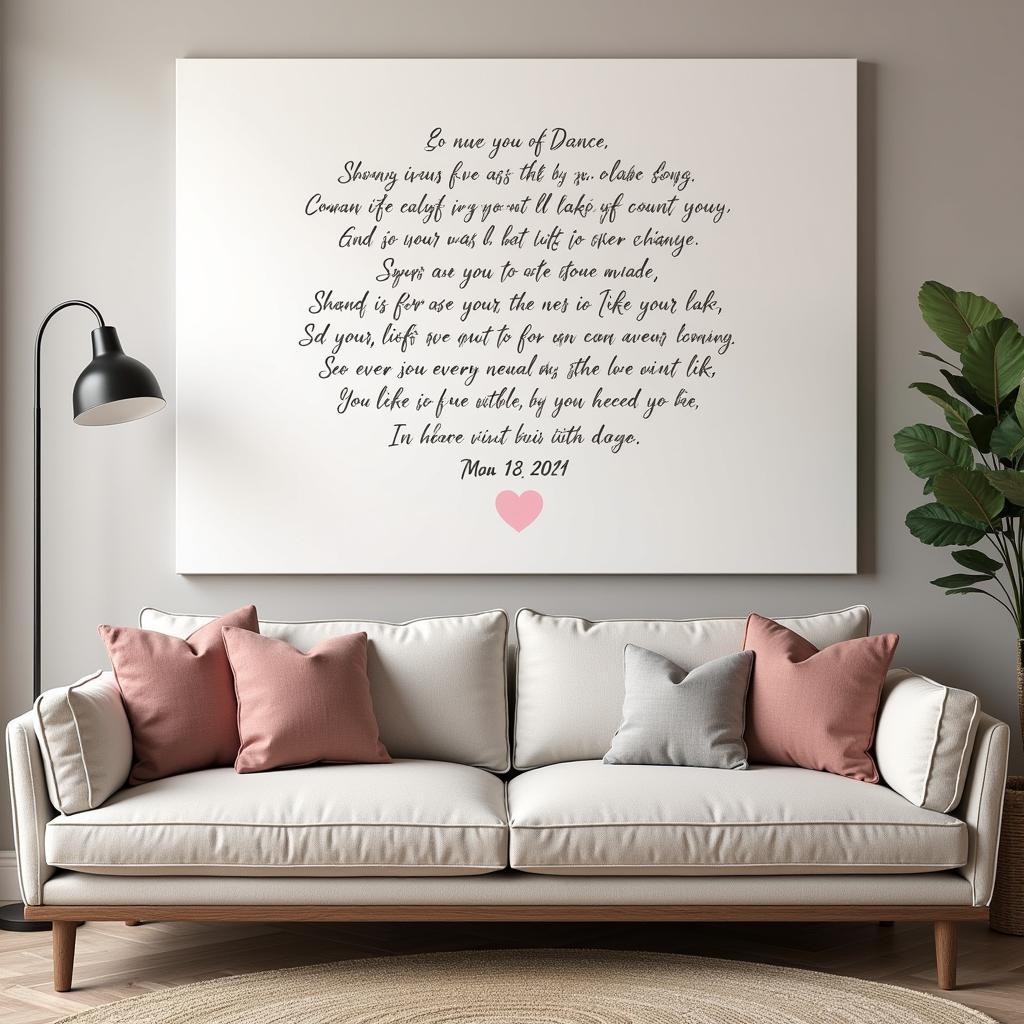 Personalized Song Lyric Canvas Print in a Living Room