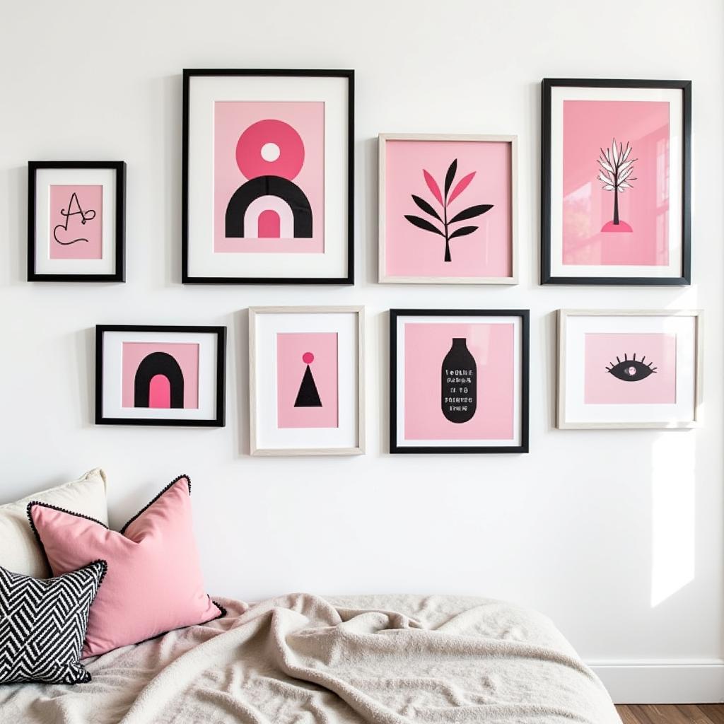 Pink, Black, and White Gallery Wall