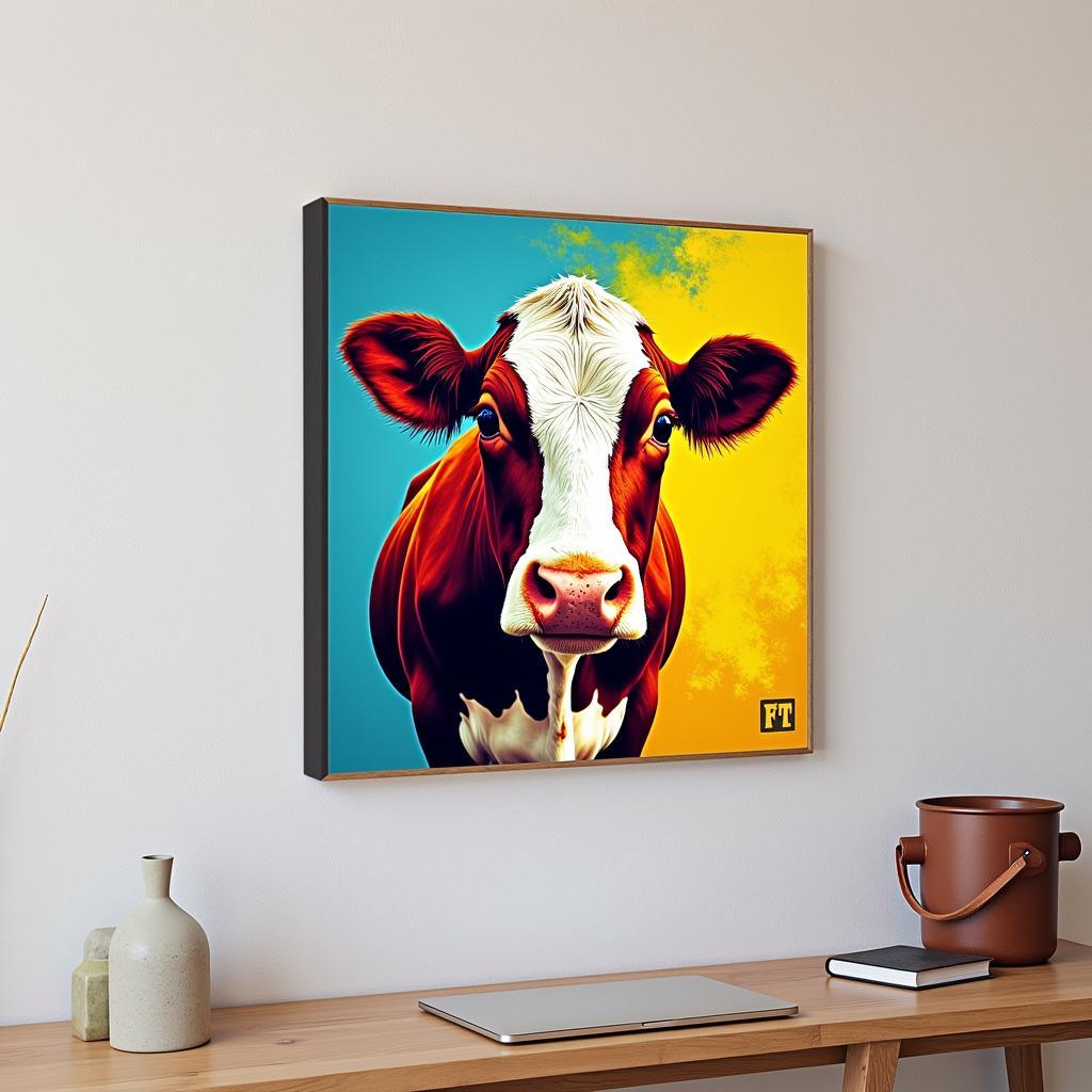 Pop Art Cow Printed on Canvas