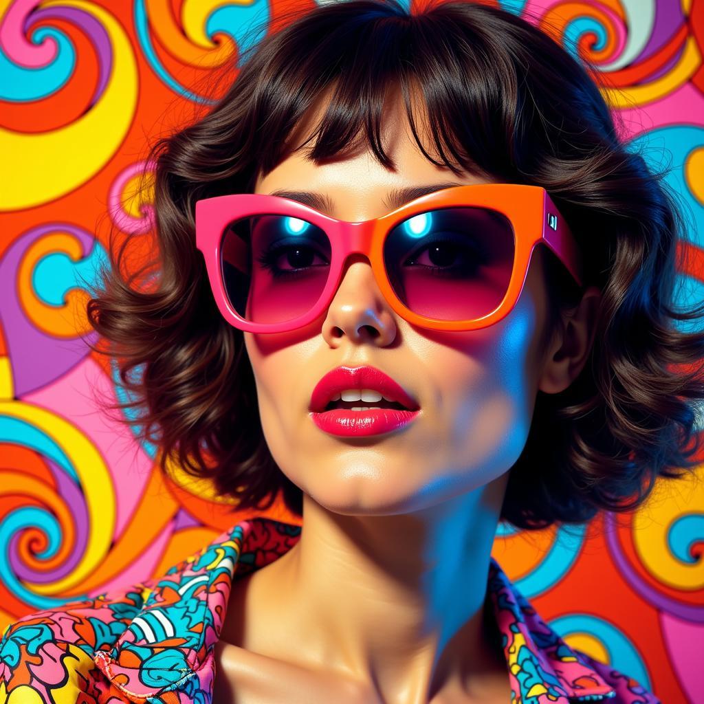 Pop Art Sunglasses with a Woman on a Colorful Background