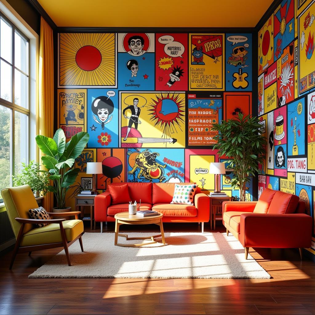 Pop Art Wallpaper in a Living Room Setting