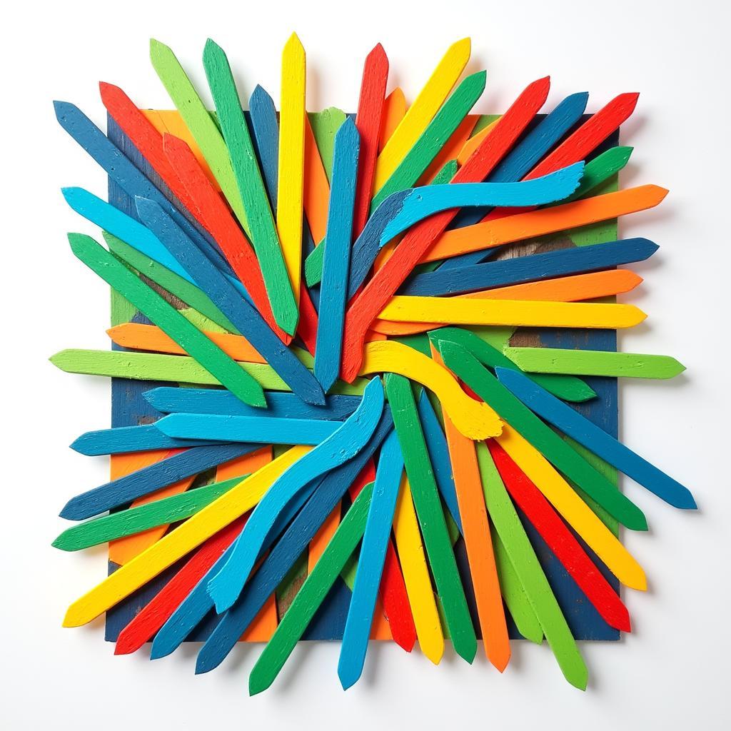 Abstract Popsicle Stick Wall Art in Vibrant Colors