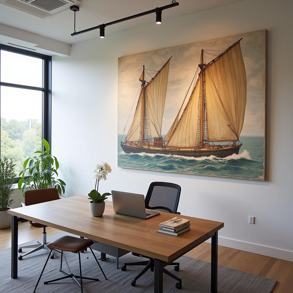 Recycled Sail Wall Art in an Office