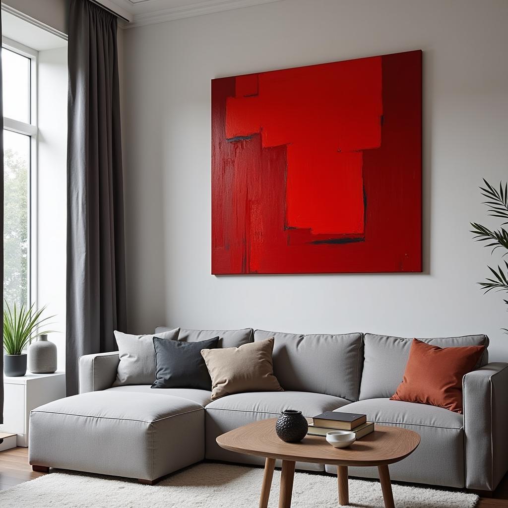 Red Abstract Wall Art in a Modern Living Room