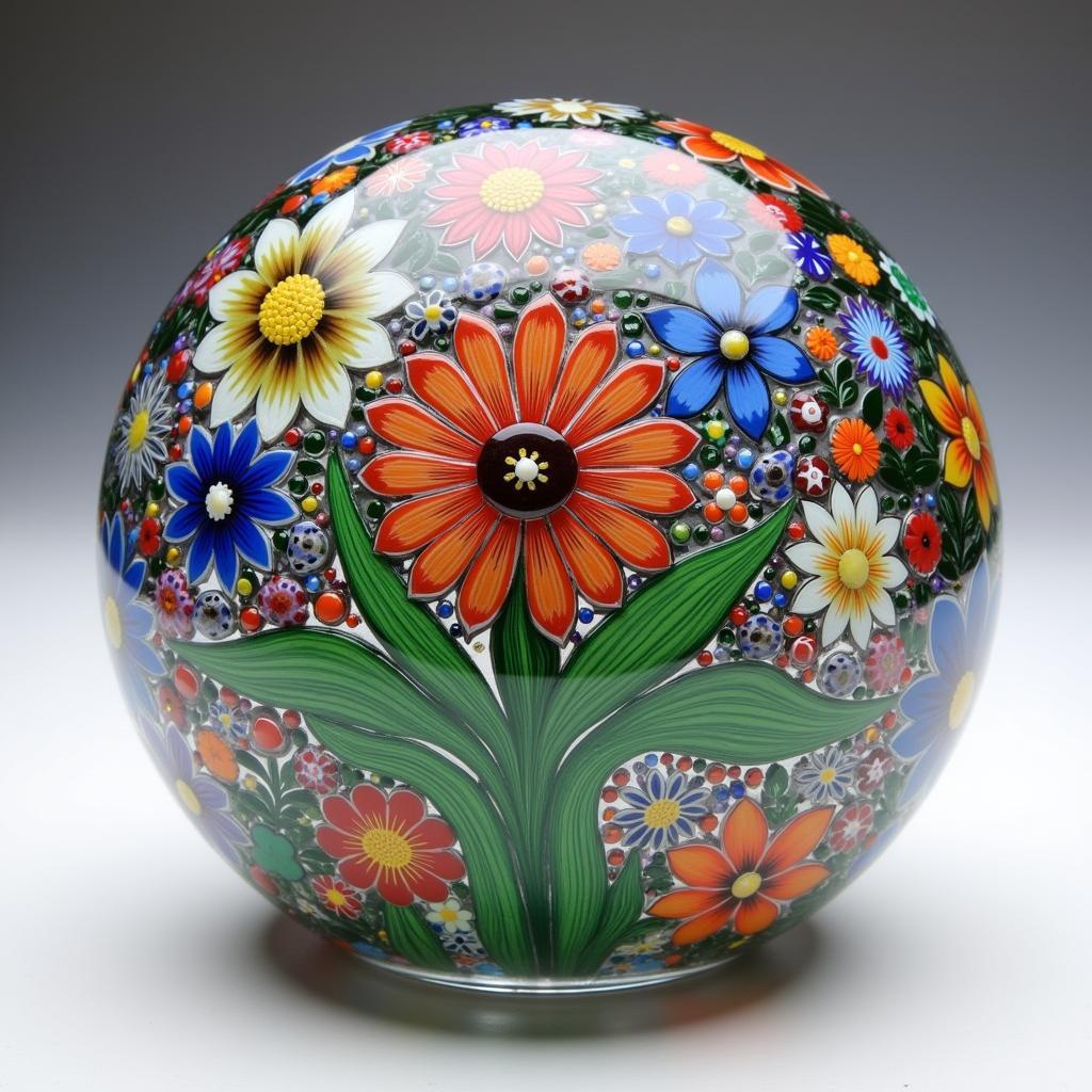 Robert Held paperweight with a vibrant floral design