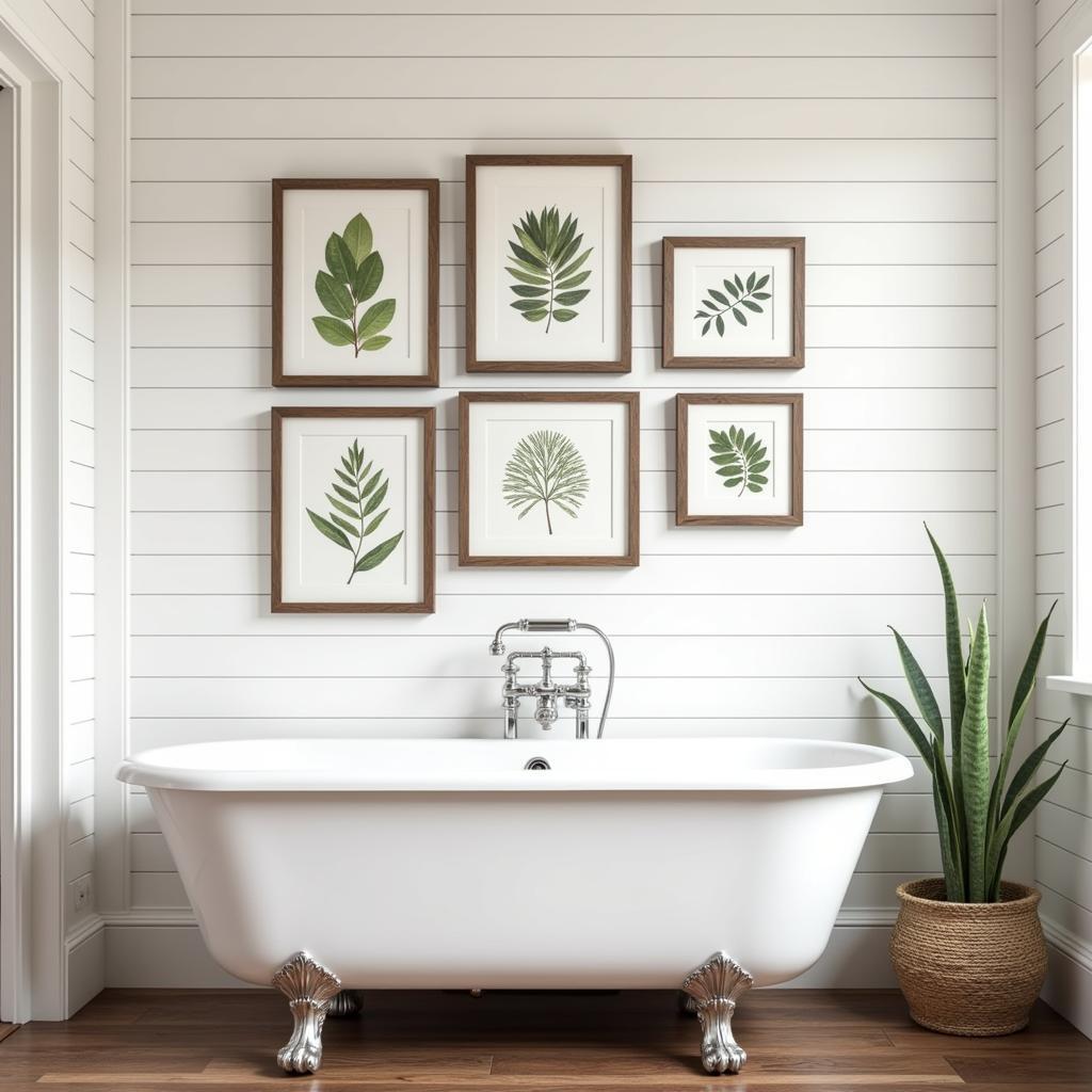 Rustic Bathroom with Framed Botanical Prints