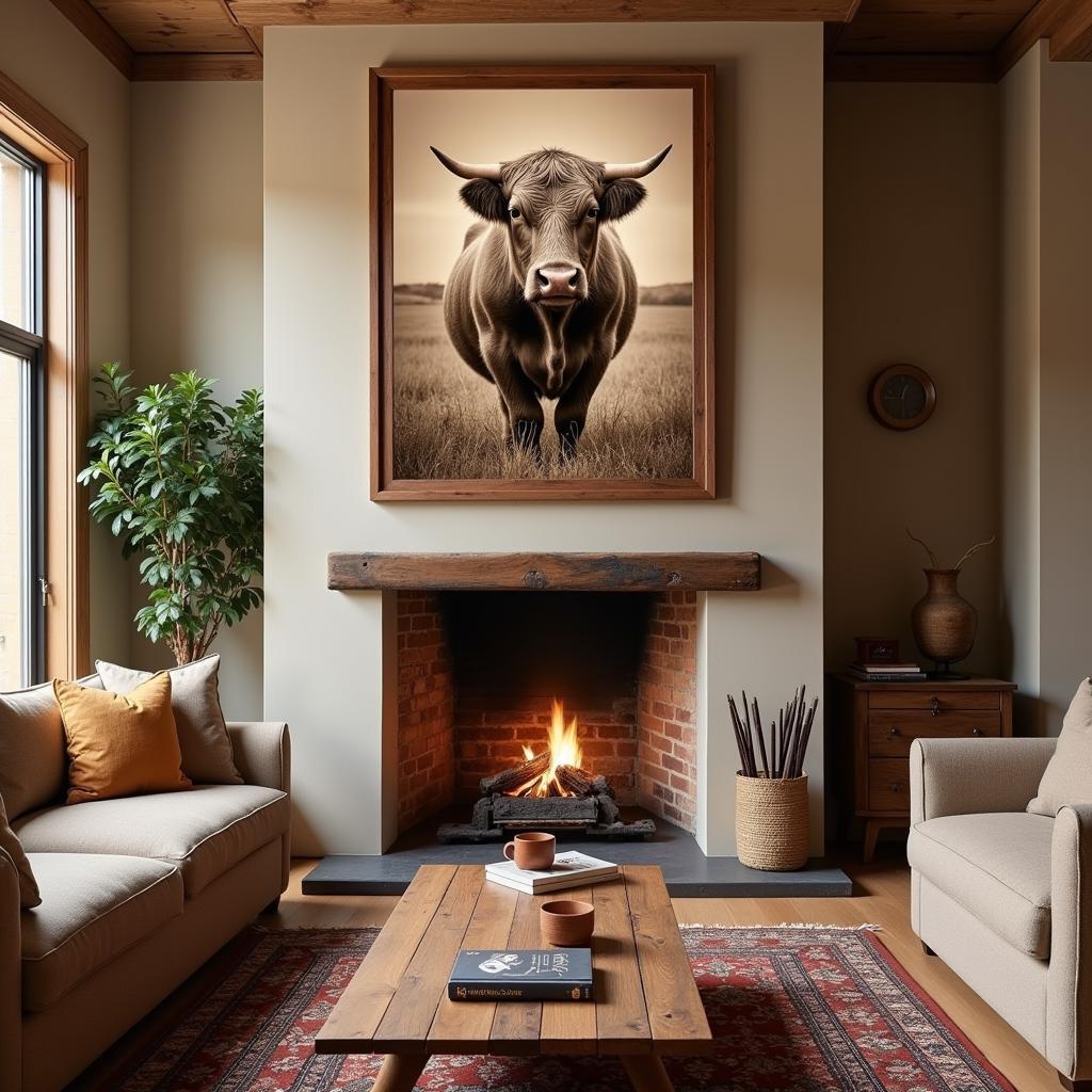 Rustic Highland Cow Wall Art in a Living Room