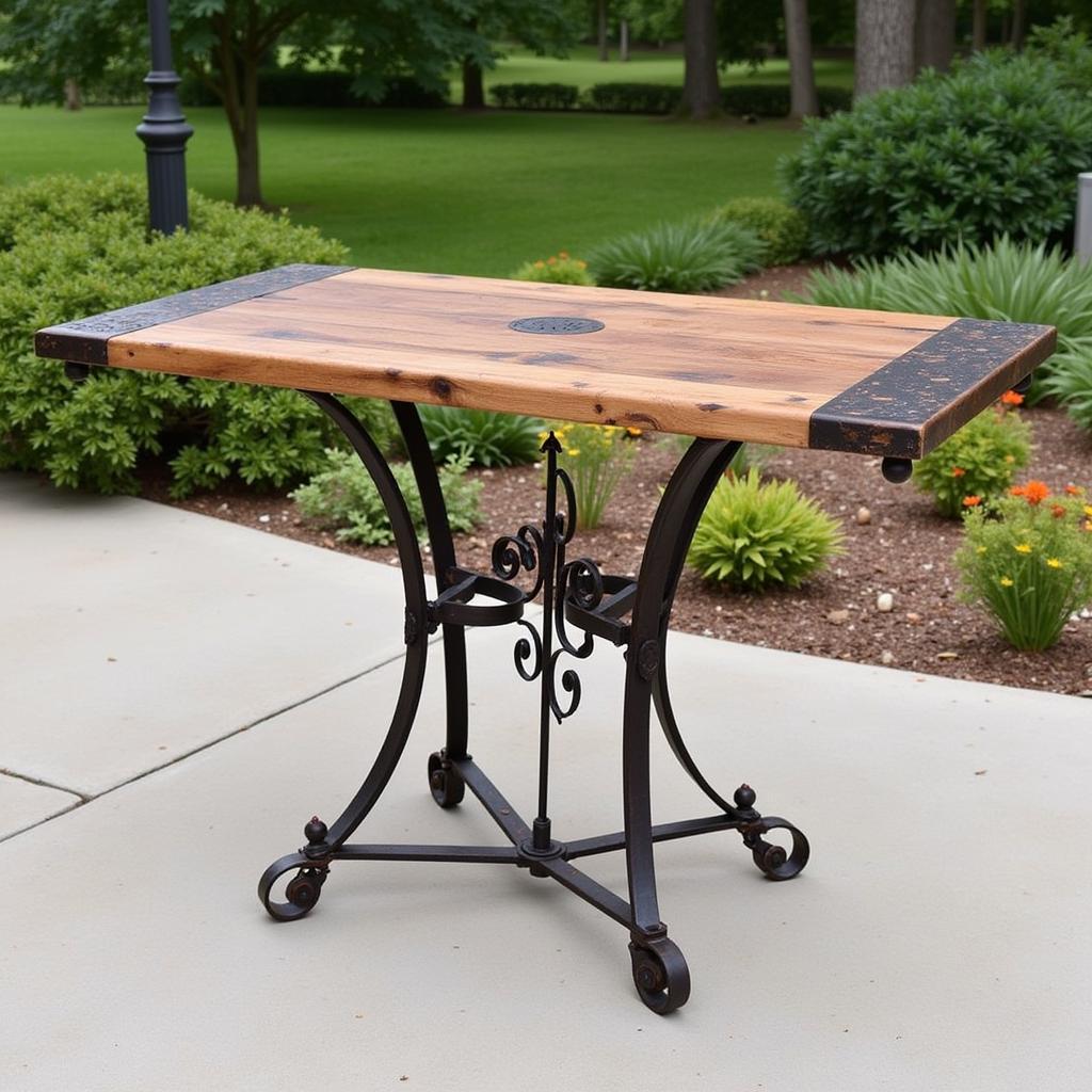 Rustic Metal Art Table with Wood Top