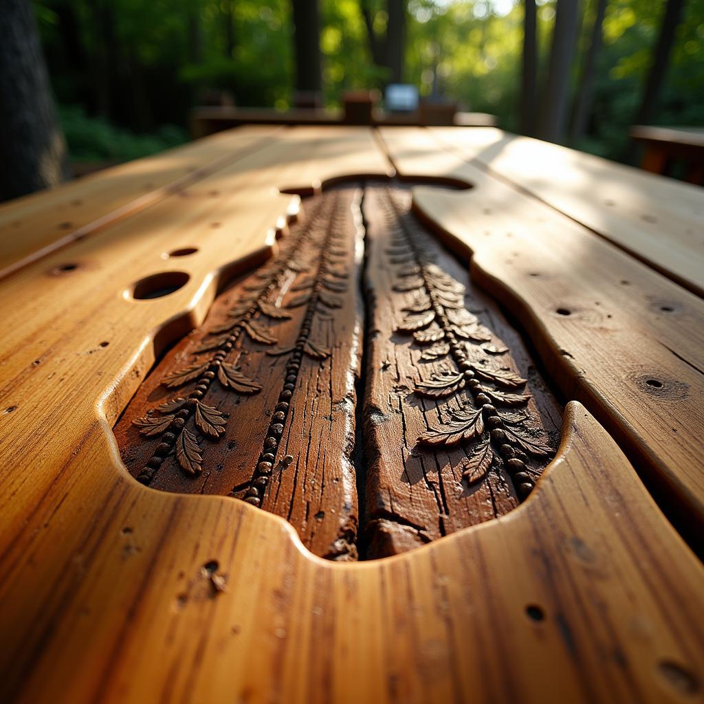 Rustic Wood Art Table Depicting a Forest Scene