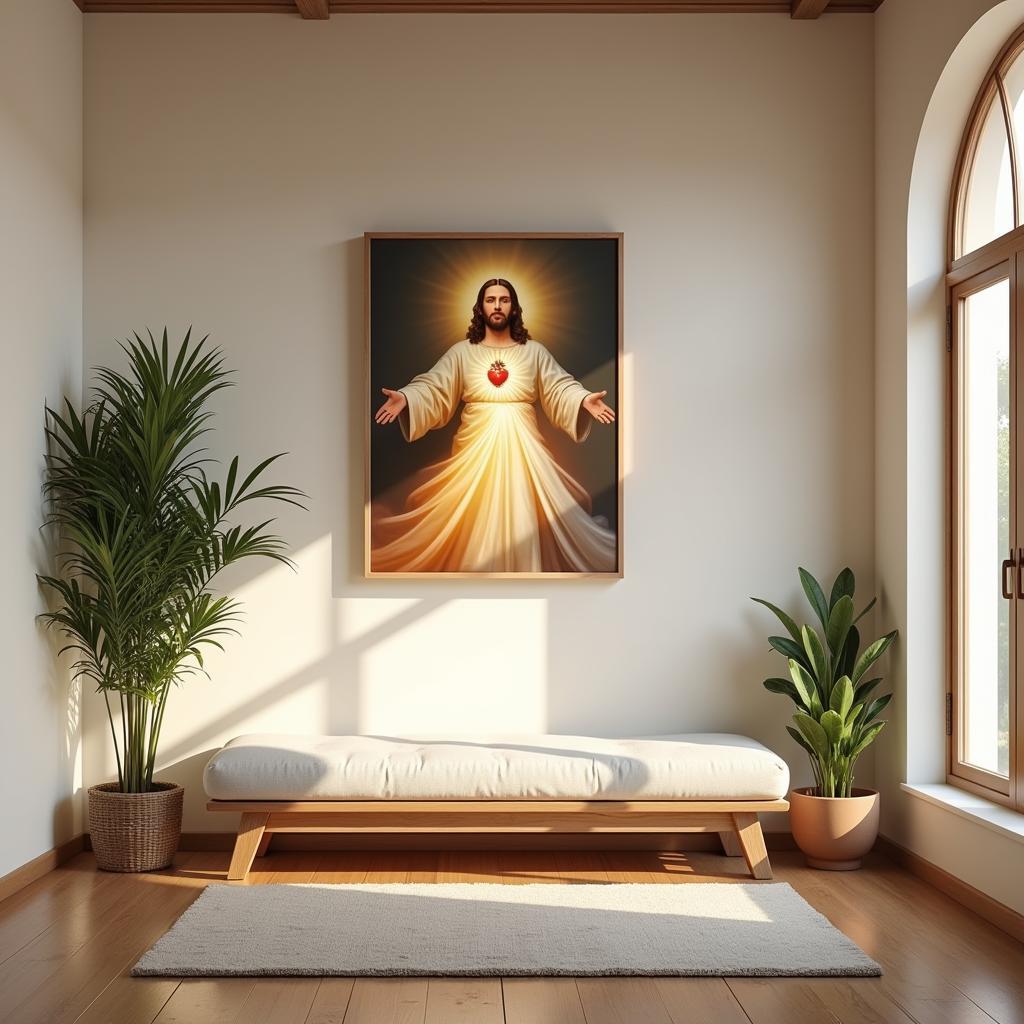 Sacred Heart of Jesus art in a meditation room