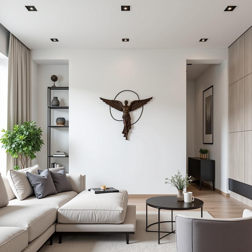 Modern Saint Michael wall art in a contemporary home