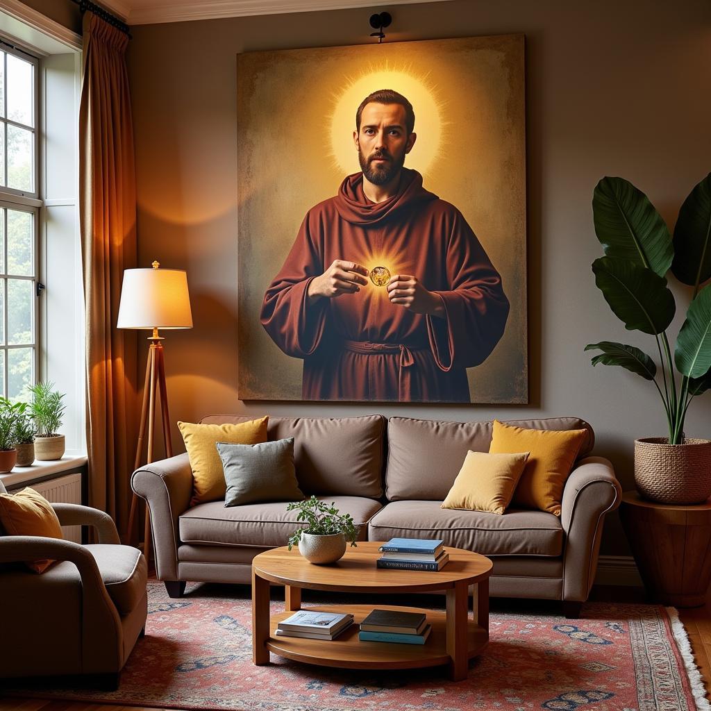 Saints wall art in a living room setting