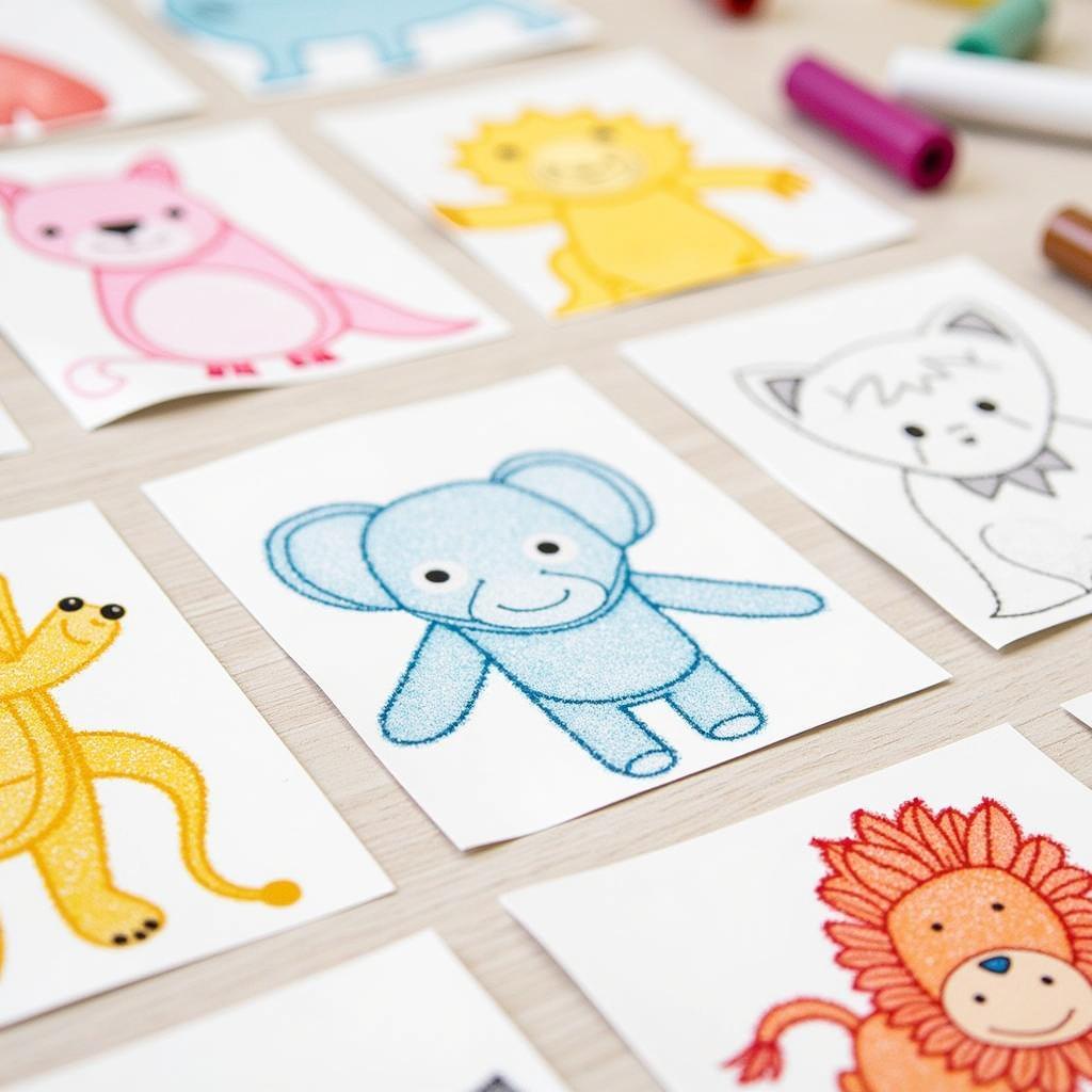 Close-up of Sand Art Sticker Sheets with Animal Designs