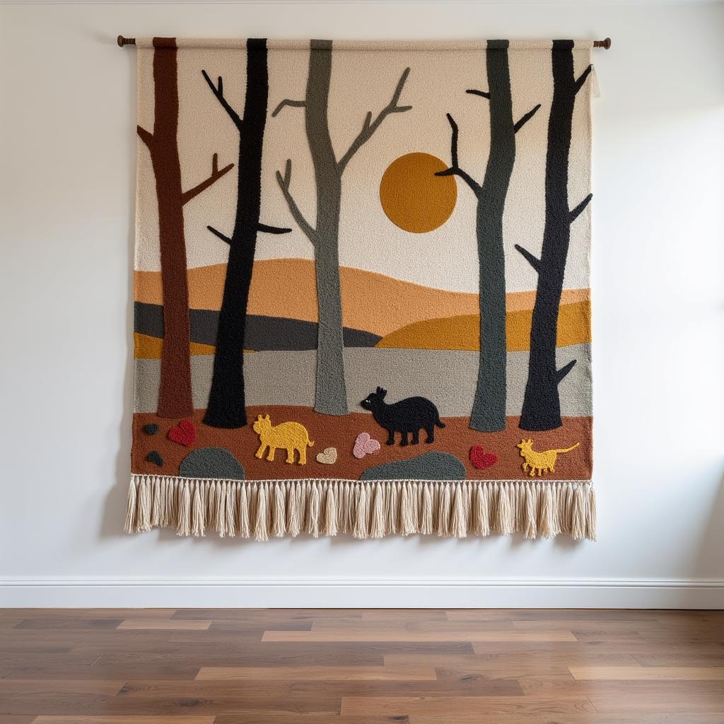 Nature's Influence in Scandinavian Art: A tapestry woven with natural fibers depicting a forest scene.