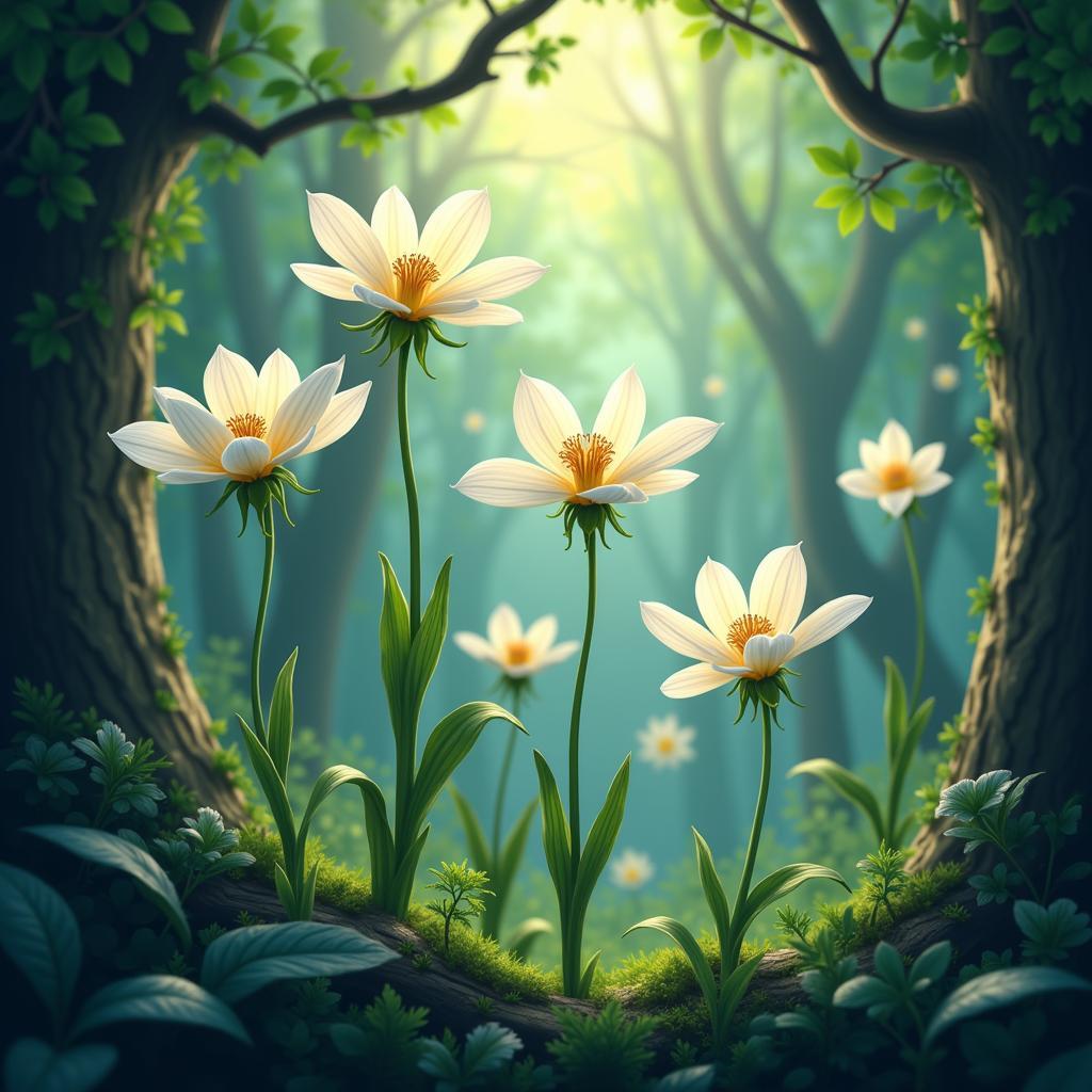 Digital Illustration of Skeleton Flowers in a Forest Setting