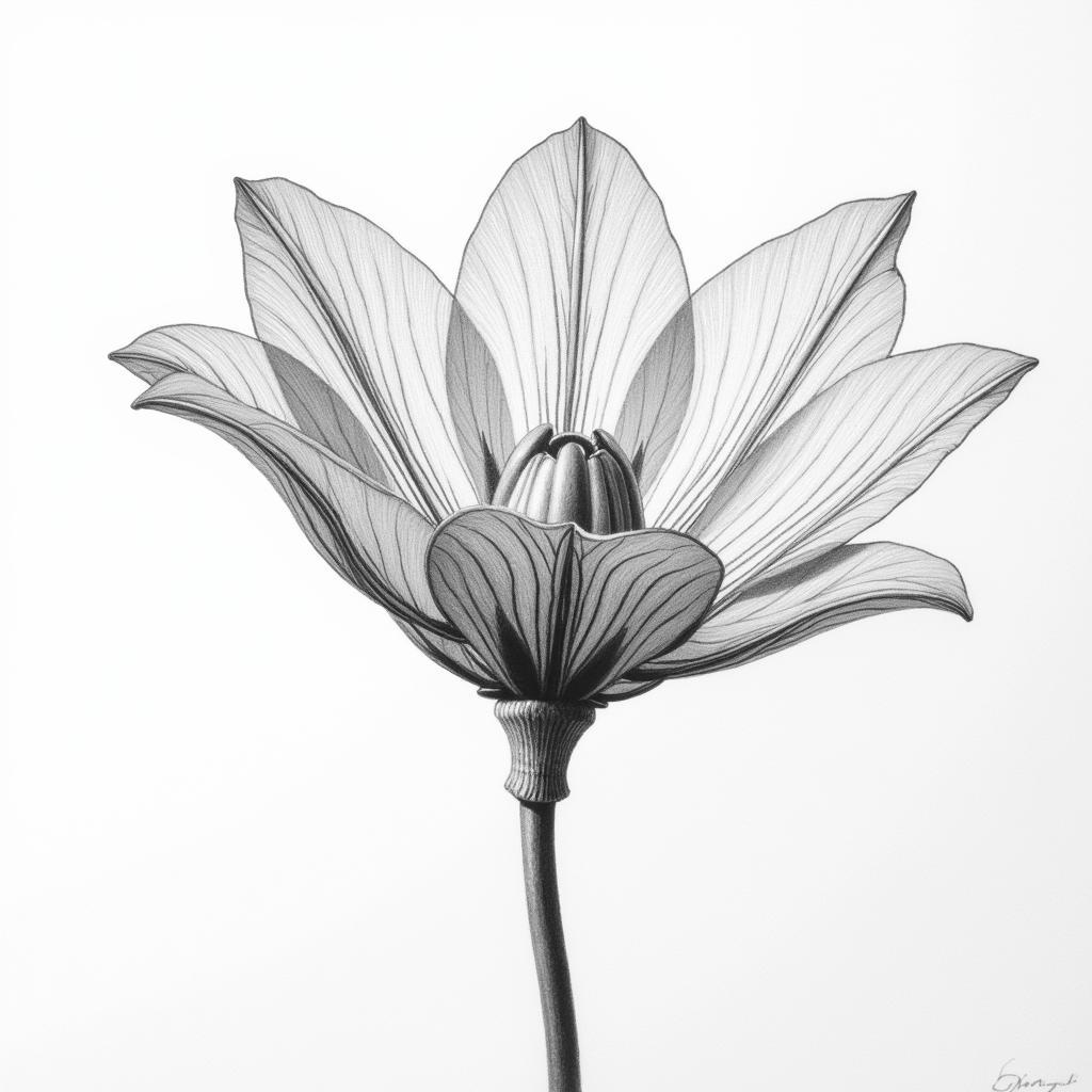 Detailed Pencil Sketch of a Skeleton Flower