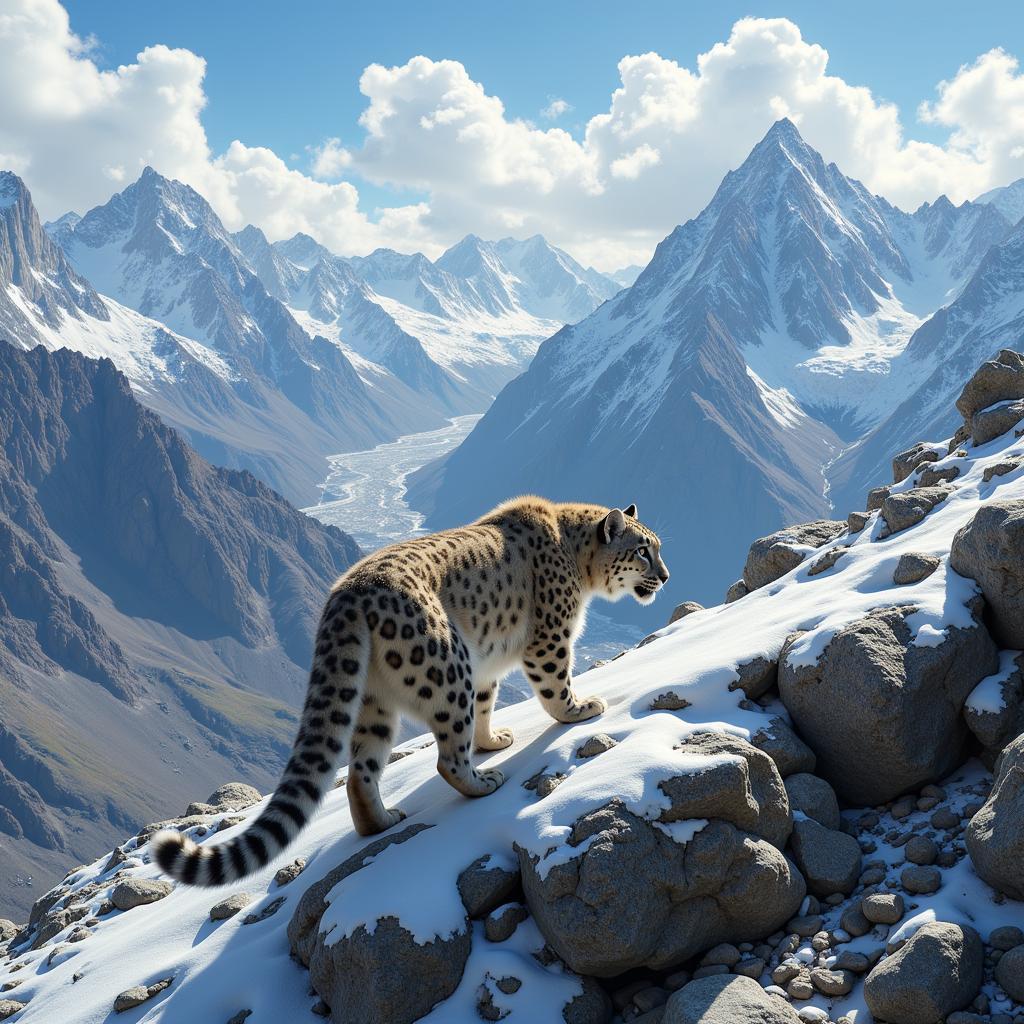 Snow Leopard in its Mountain Habitat: A Digital Art Piece