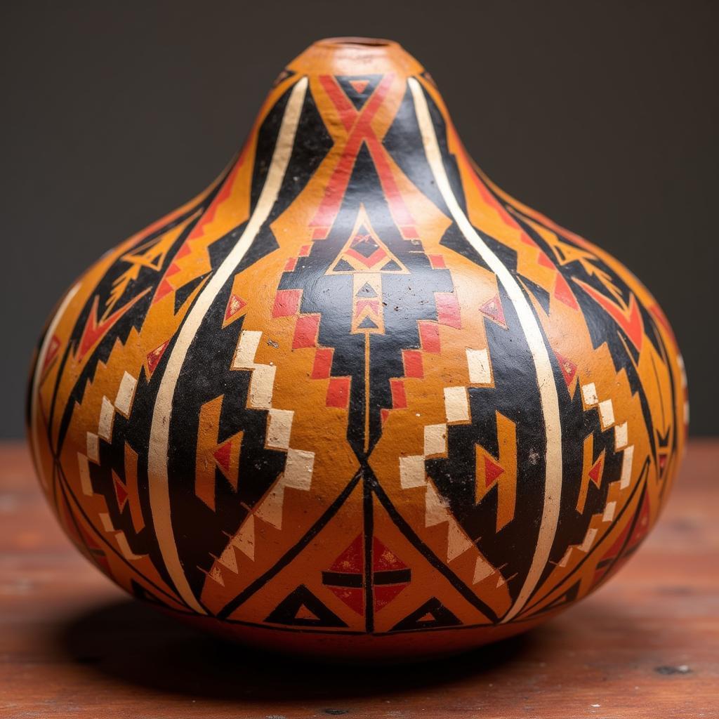 Southwestern gourd art featuring intricate Native American designs and traditional patterns