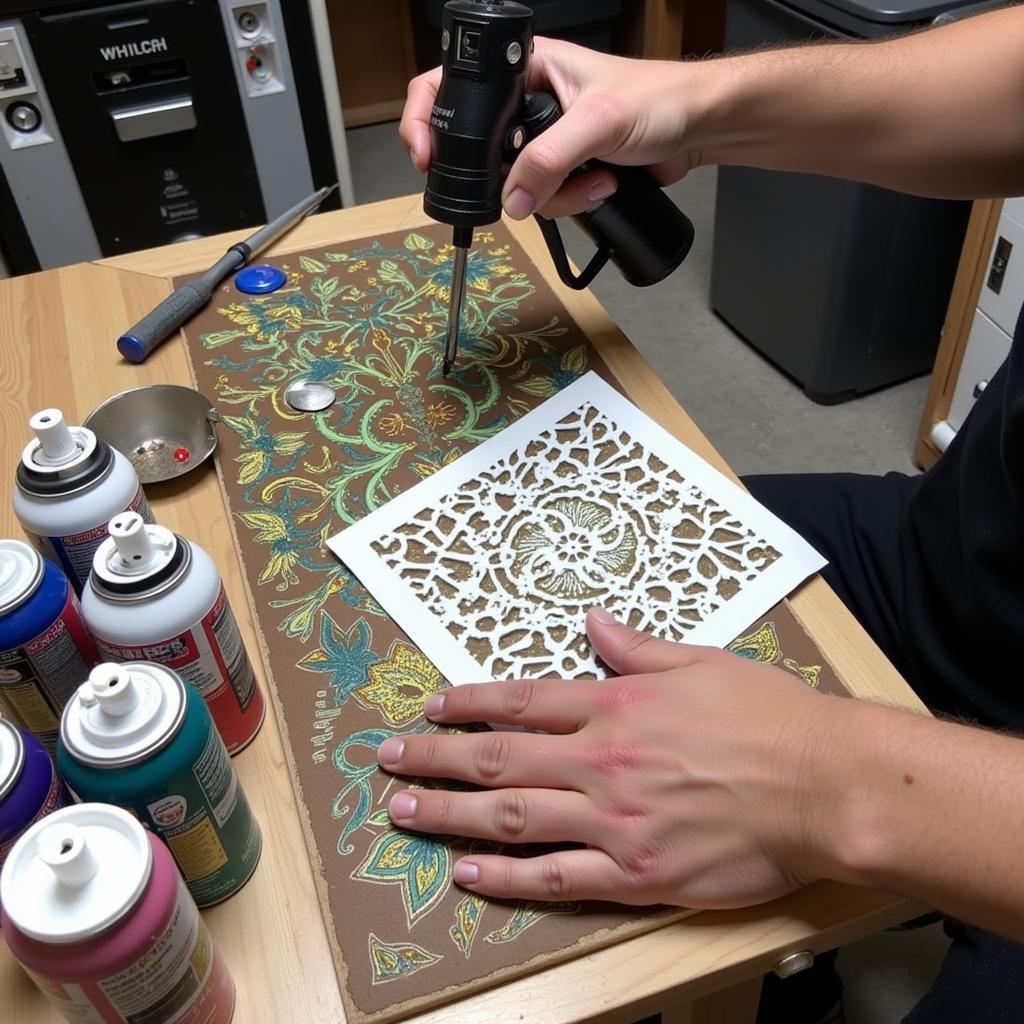 Advanced stenciling techniques with a professional spray paint art kit