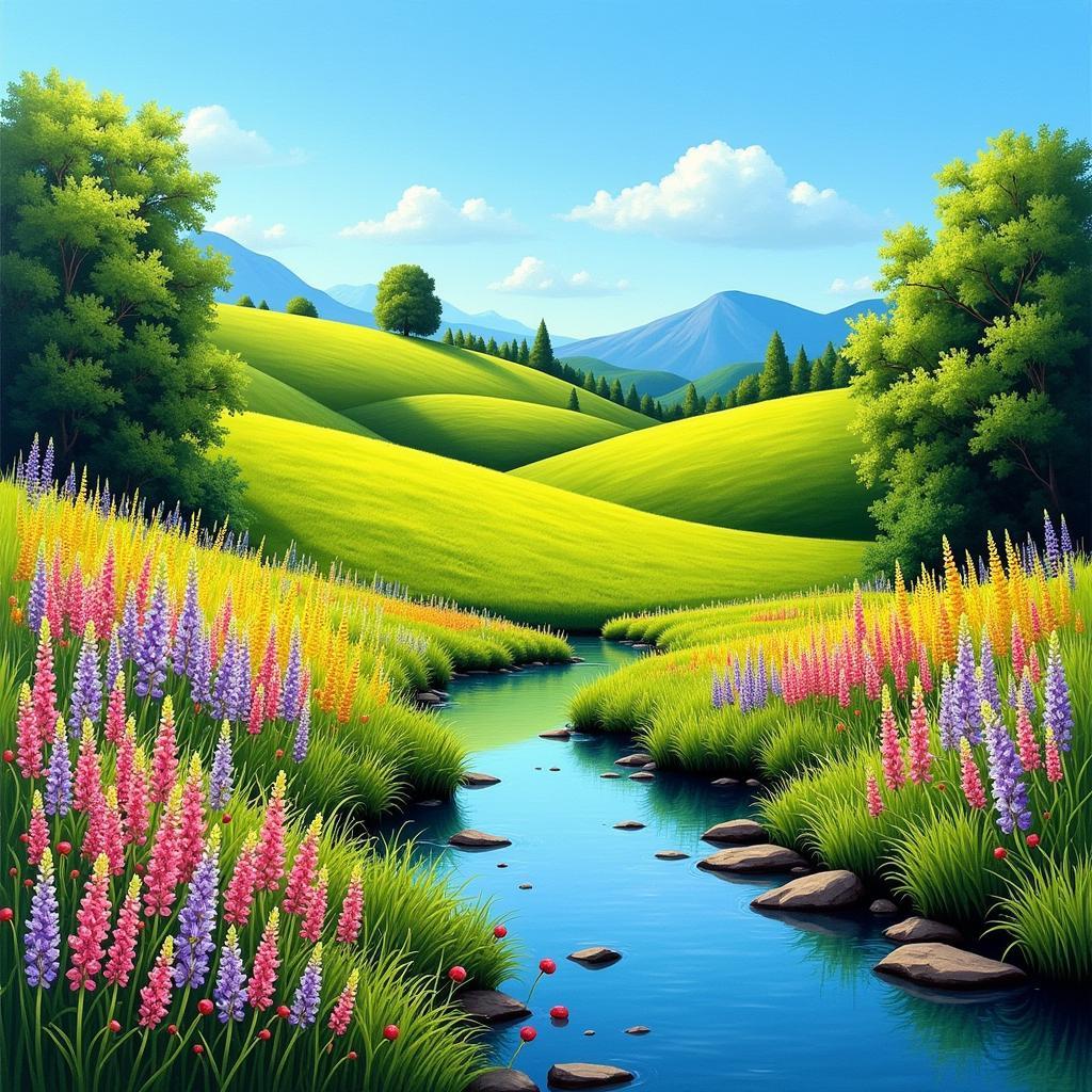 Spring Landscape Acrylic Painting - Vibrant Colors