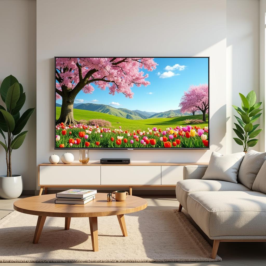 Spring Themed Frame TV in a Living Room