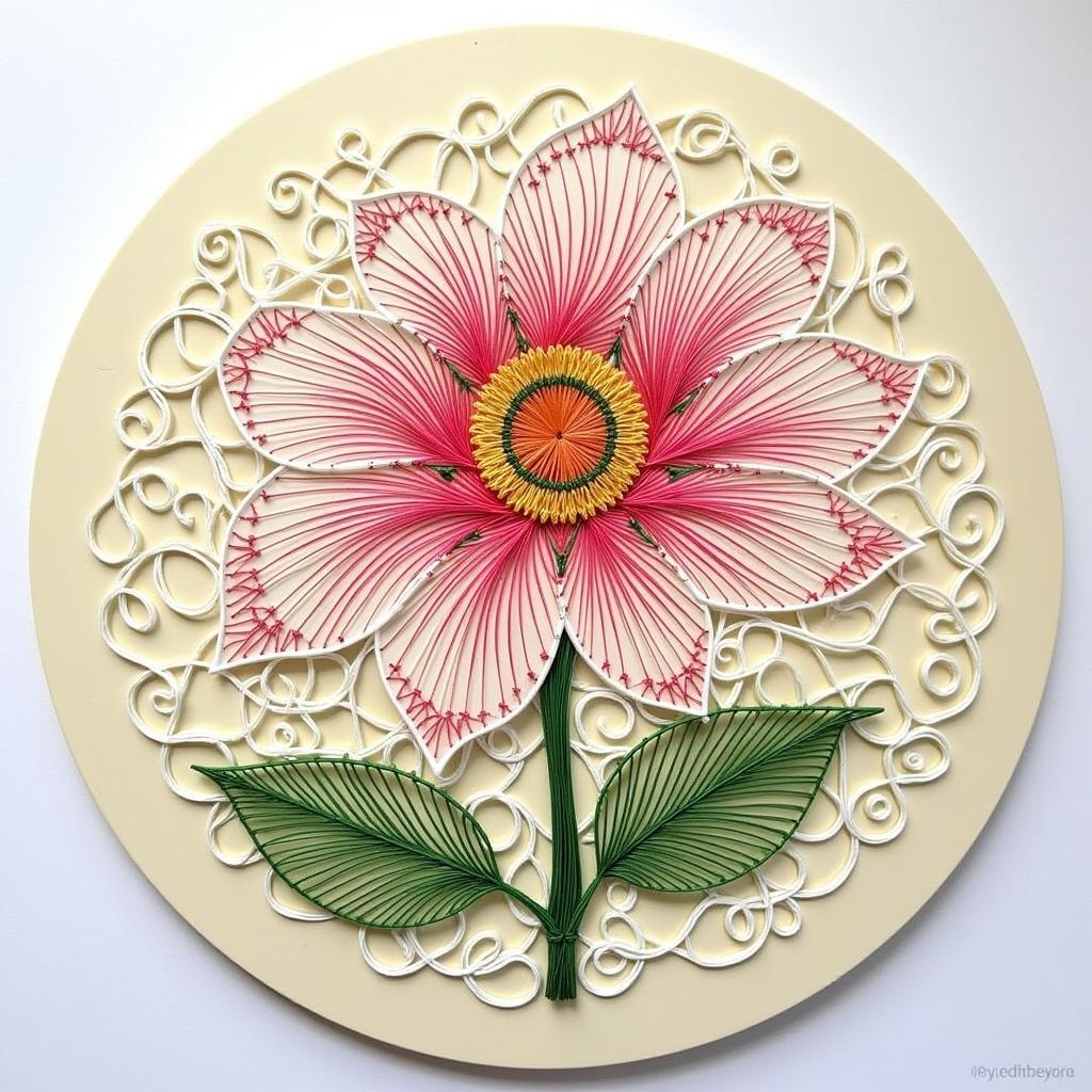 String Art depicting a complex floral design