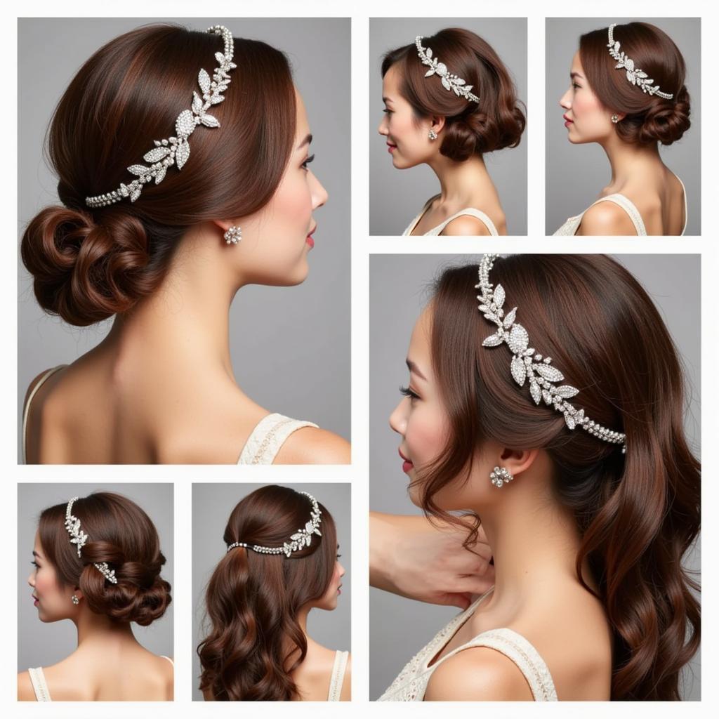 Different hairstyles adorned with Art Deco hair accessories