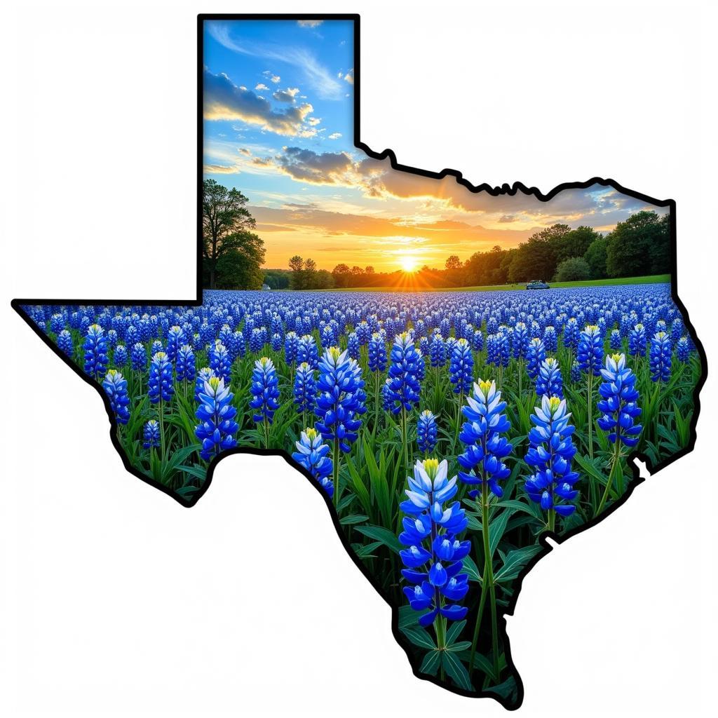 Texas Metal Art: Bluebonnet Field with State Outline