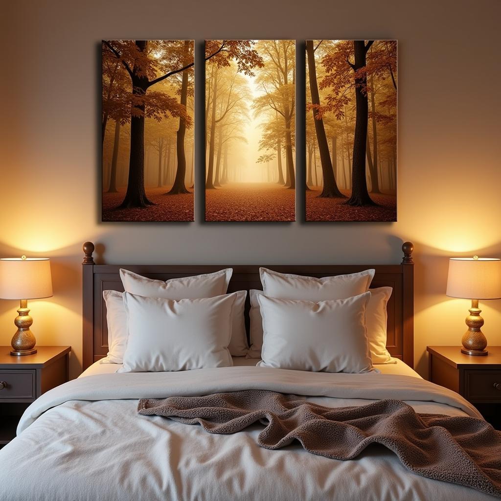 Three Piece Canvas Wall Art in a Cozy Bedroom