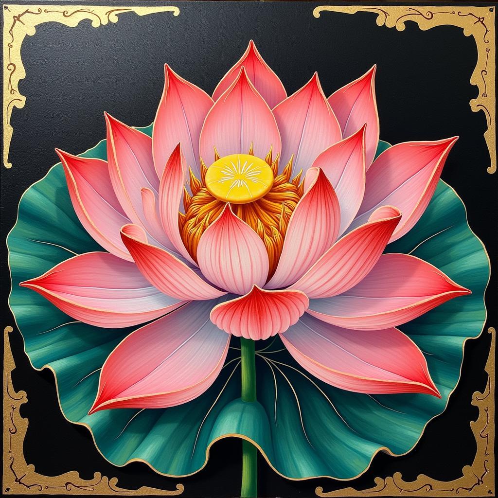 Traditional Painting of a Jeweled Lotus with Vibrant Colors