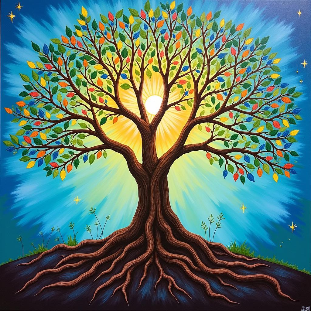 Abstract Tree of Life Canvas Painting