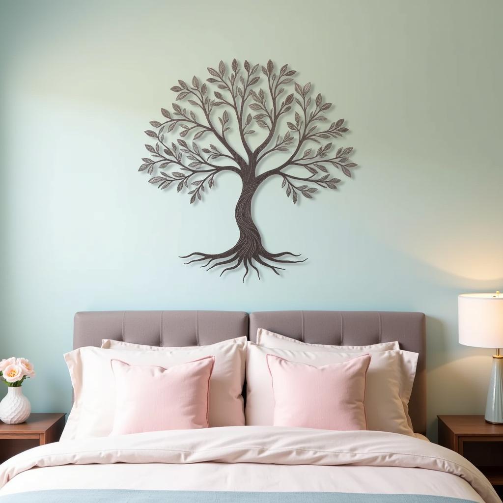 Serene Bedroom Decor with Tree of Life Wall Art