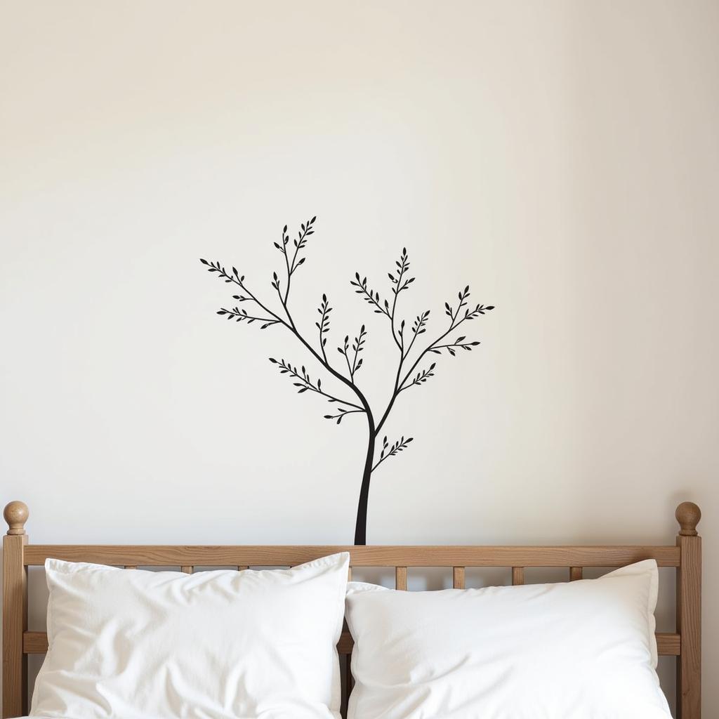 Tree vinyl wall art creates a serene atmosphere in a bedroom.