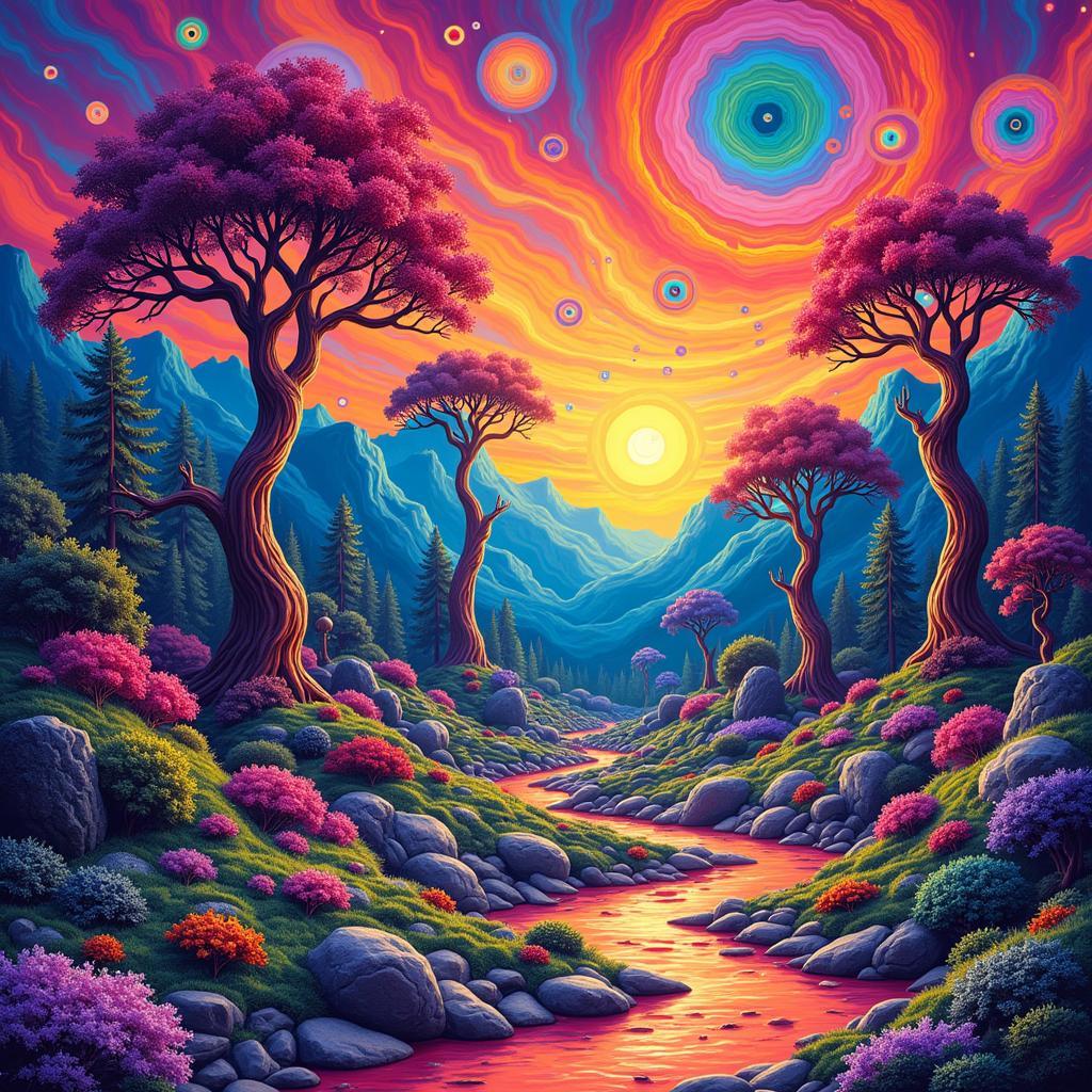 Trippy Wall Art Featuring a Psychedelic Landscape