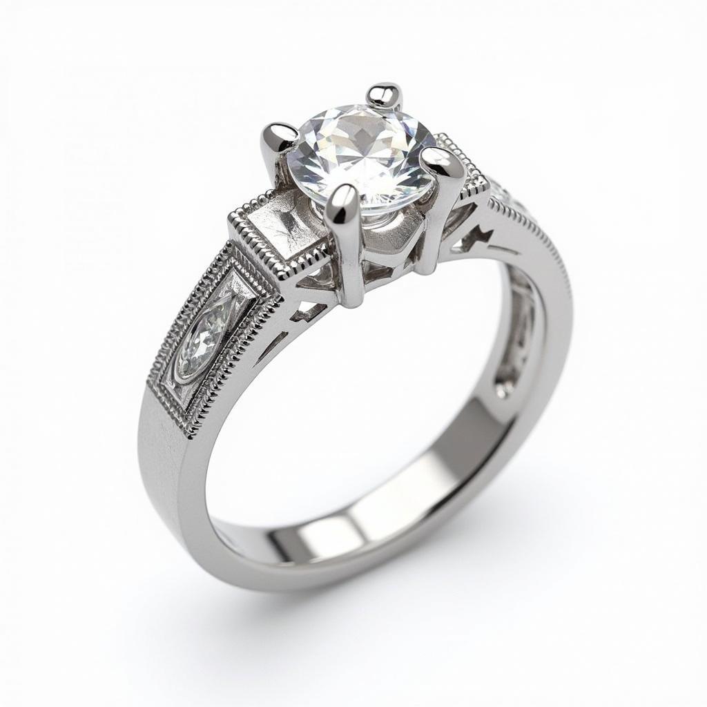 Unique Art Deco Moissanite Ring with Platinum Band