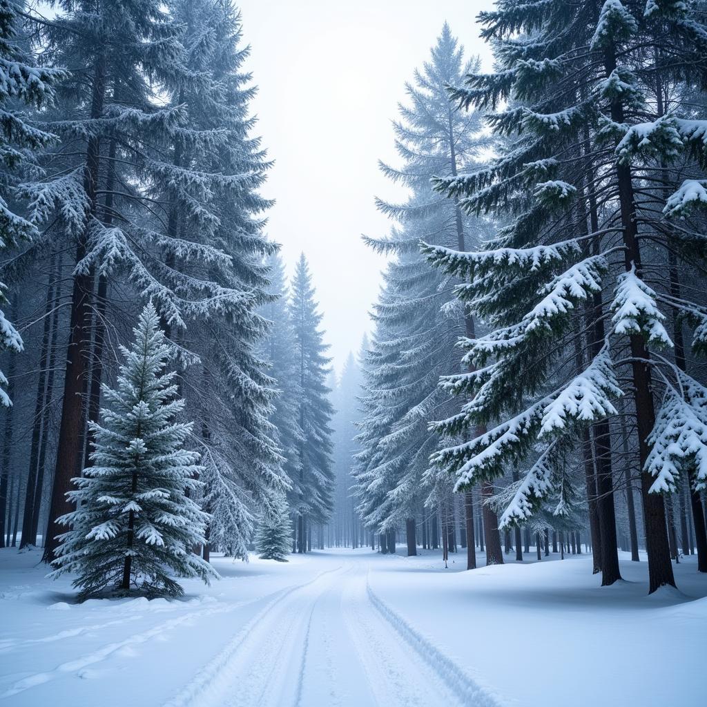 Vertical Winter Landscape Canvas Print showcasing a snowy forest