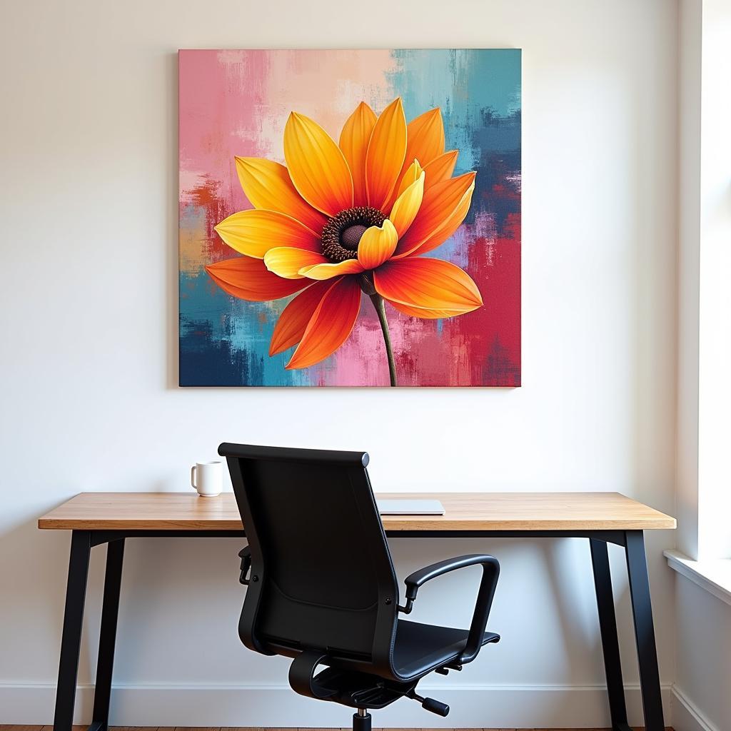 Vibrant abstract floral canvas wall art energizes a modern office space